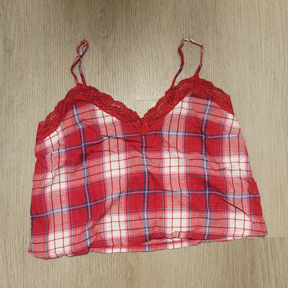 Colsie Red and Pink Plaid Cami with Lace Size S